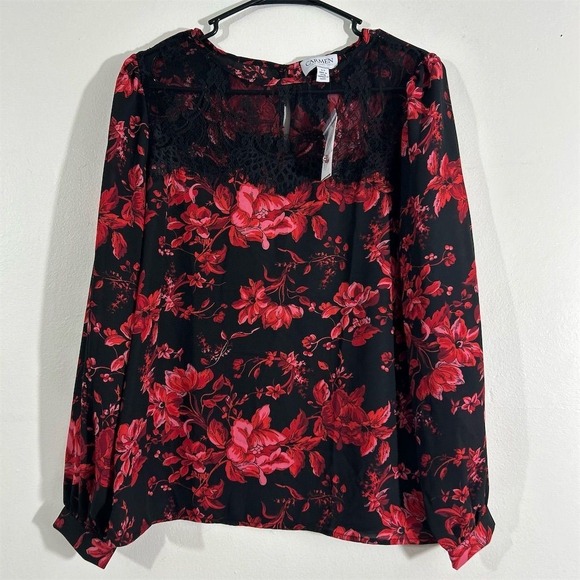Carmen Marc Valvo Women's Floral Lace Blouse Multicolor Size S Petites - Picture 2 of 7